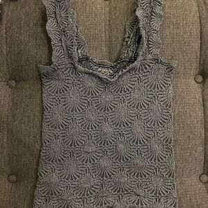 Free People Love Letter Gray Floral Jacquard Cropped Cami Top S/M